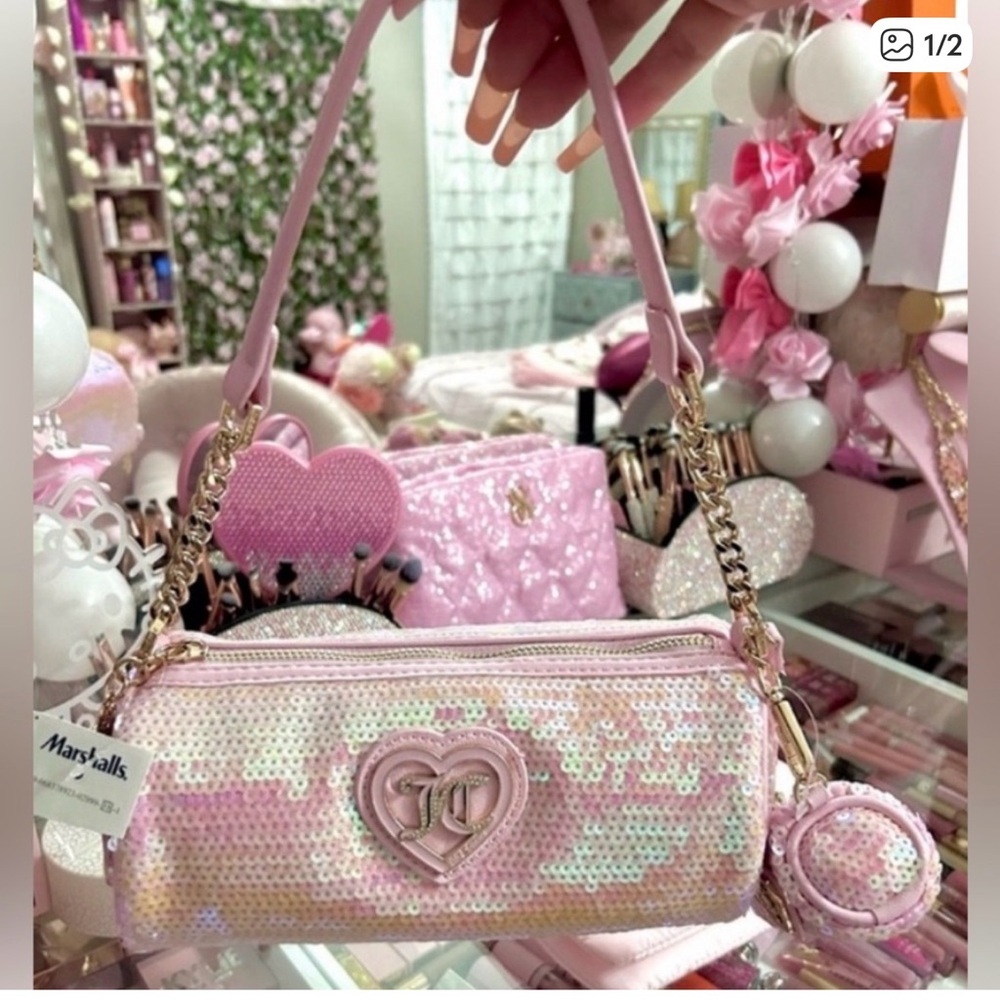 Juicy Couture Choose Juicy Sequin Light Pink Barrel Shoulder Bag Heart